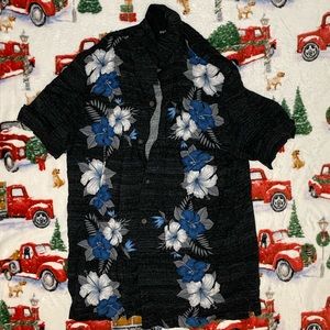 George Dark Grey/Black Floral Button Up Short Sleeve Shirt {Size Medium}